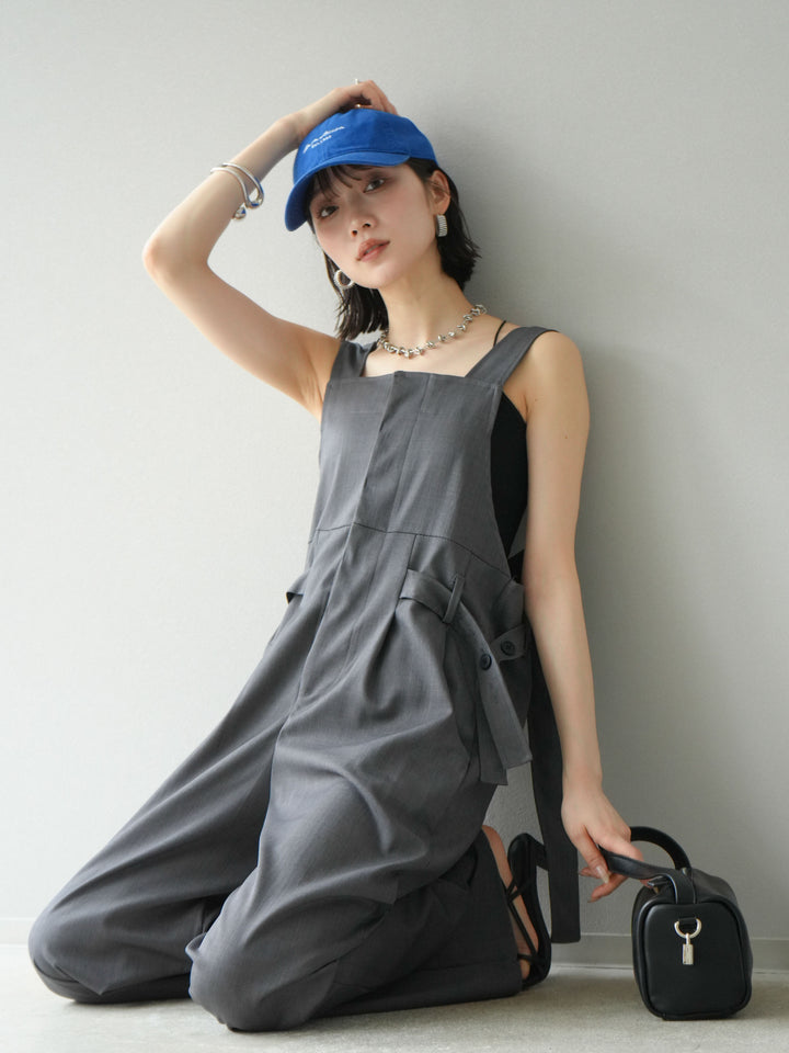 【預購】皮帶設計工裝褲/灰色