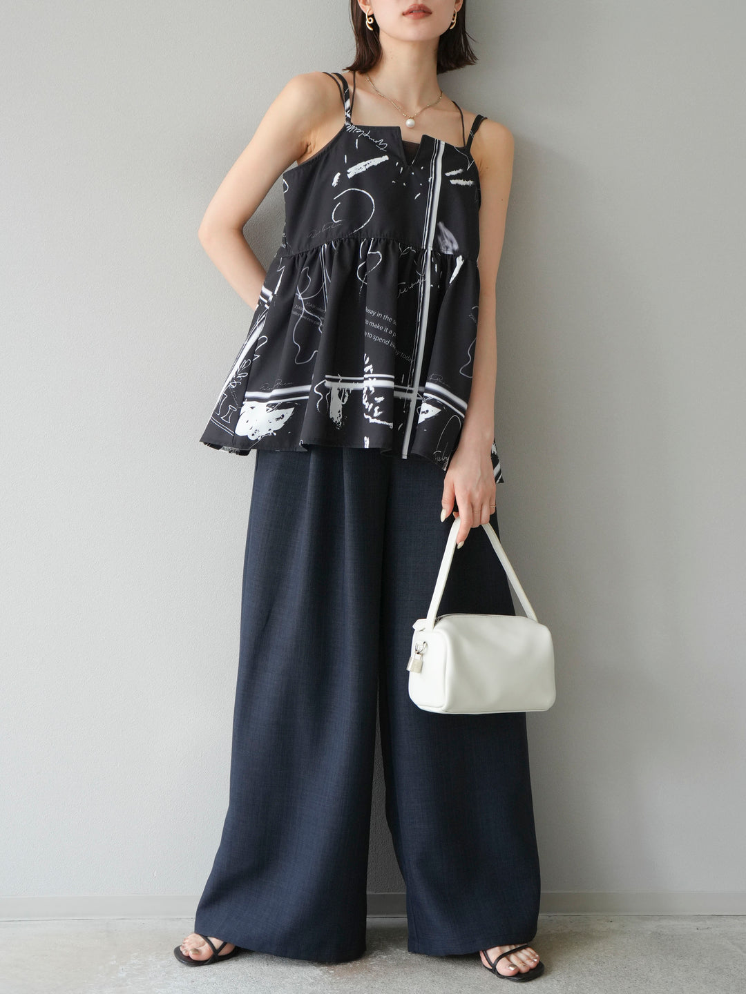 [予約]ペイント柄キャミソール/ブラック