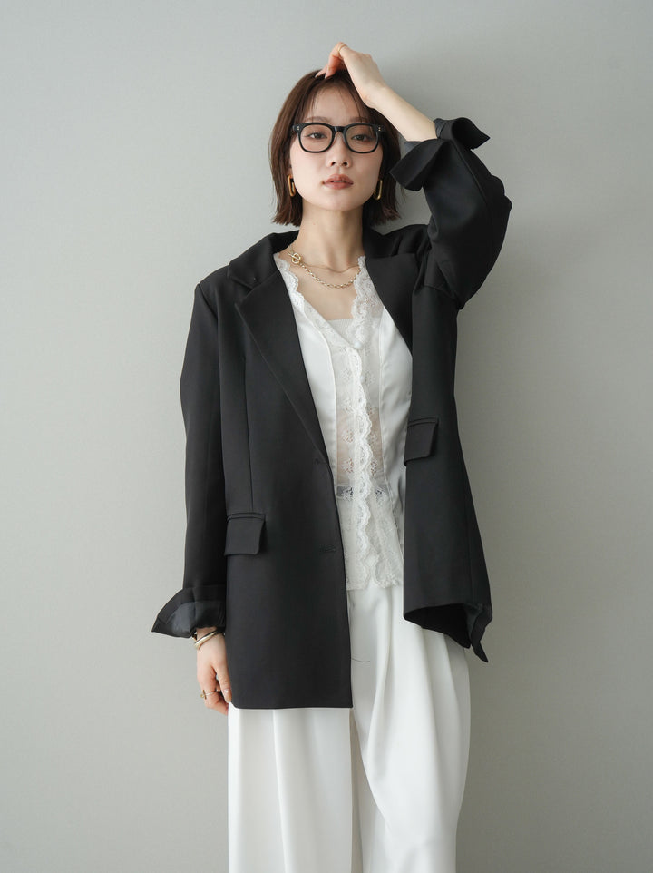 [SET]バックスリットデザインジャケット+ノースリサテンレースキャミソール(2set)