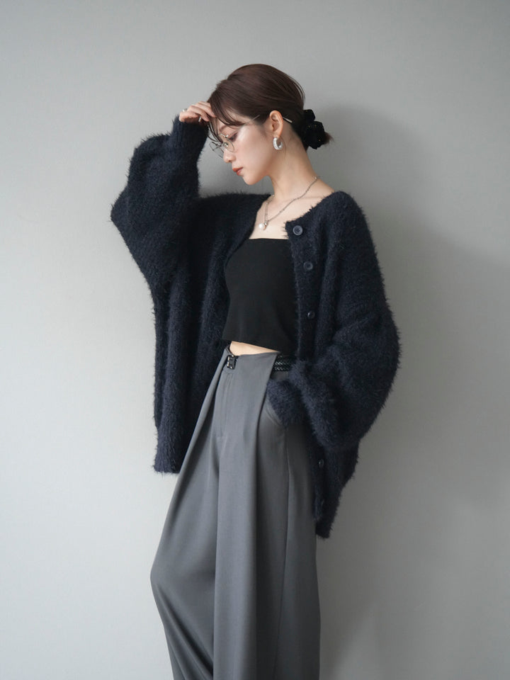 [預購] 圓領隨機毛絨開襟衫/藏青