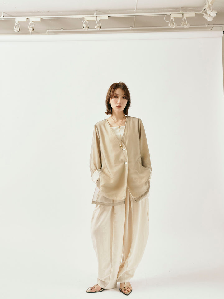 [予約]チュールレイヤードVジャケット/アイボリー