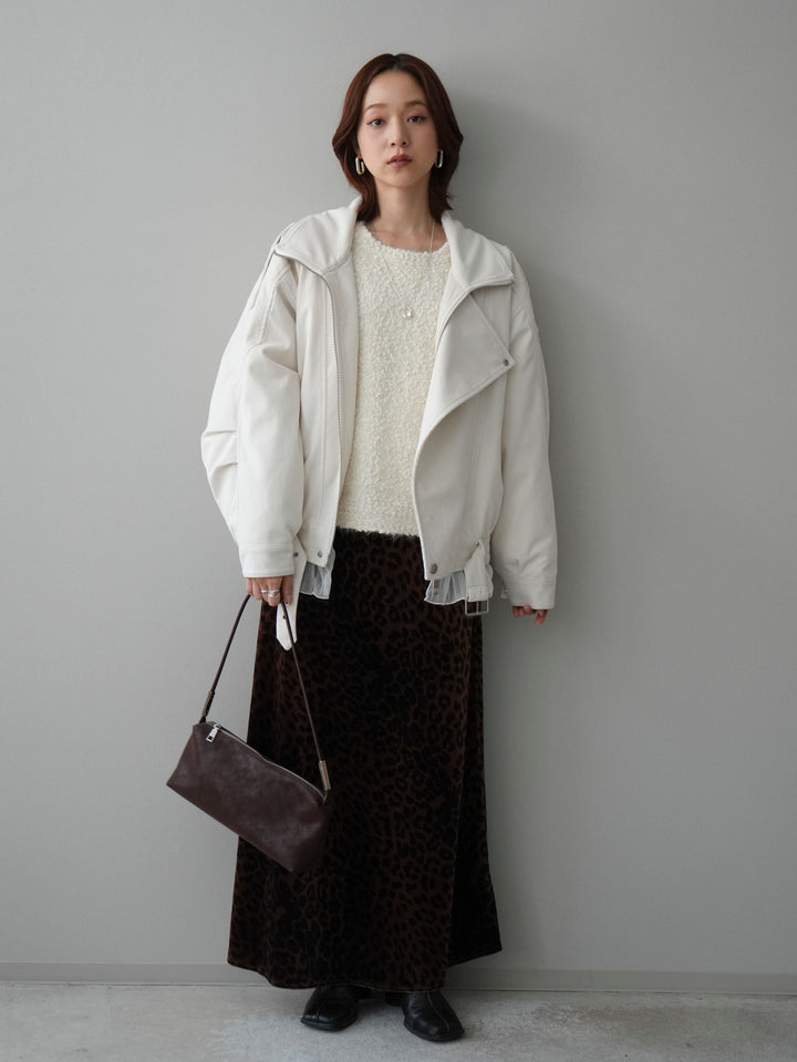 [SET]コーデュロイライダース裾レースブルゾン+レオパードベロアナロースカート(2set)