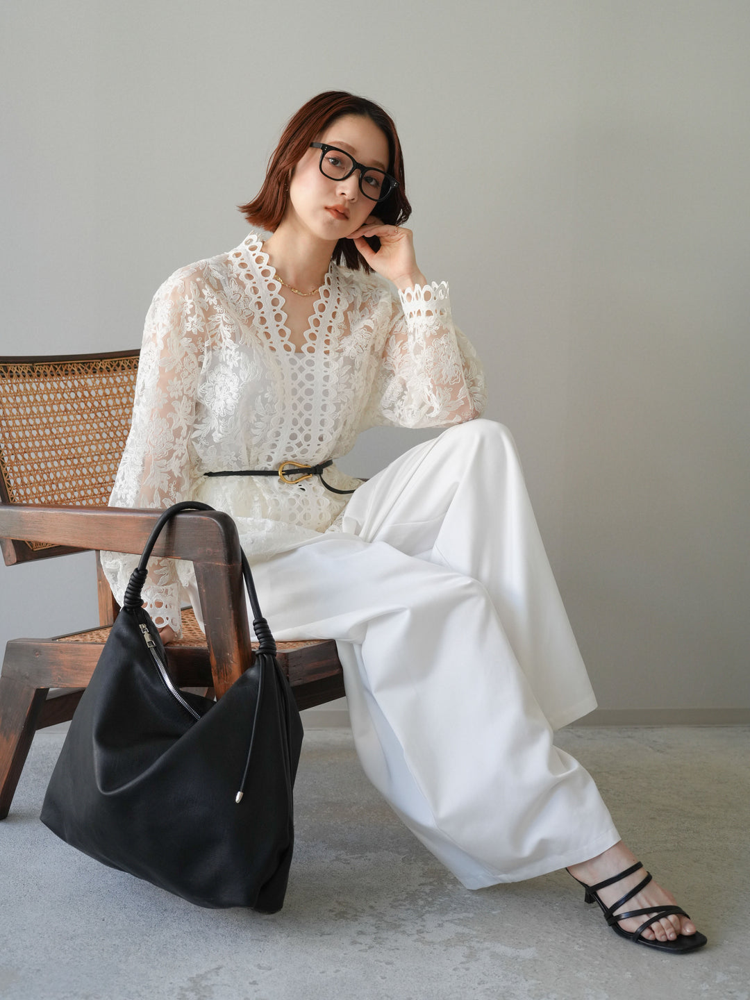 [予約]カットワークレースシアーブラウス/white