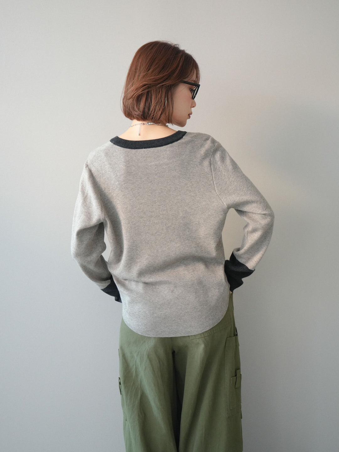 [SET]ヘンリーネック配色ニットソー+コットンタックループパンツ(2set)