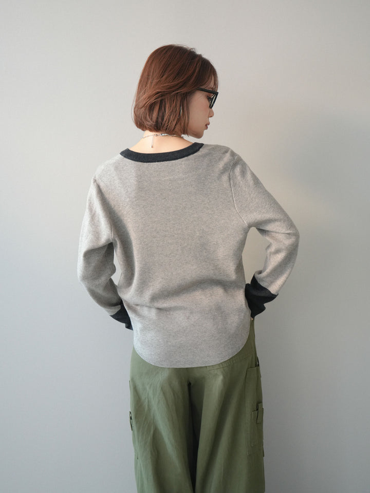 [SET]ヘンリーネック配色ニットソー+コットンタックループパンツ(2set)