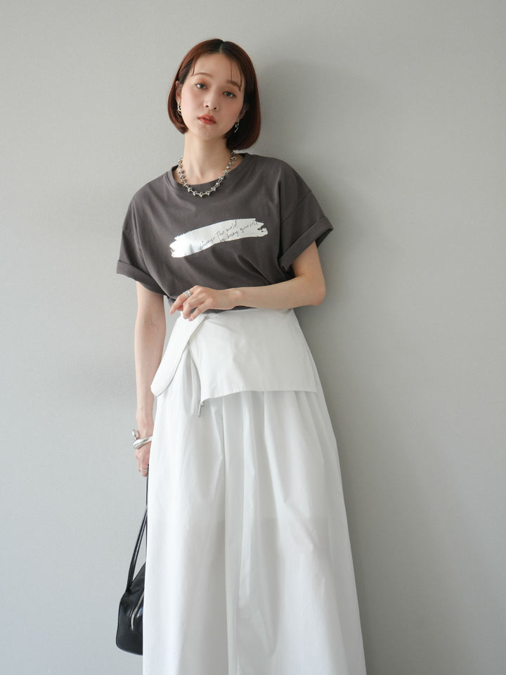 [予約]箔プリントTシャツ/チャコールシルバー