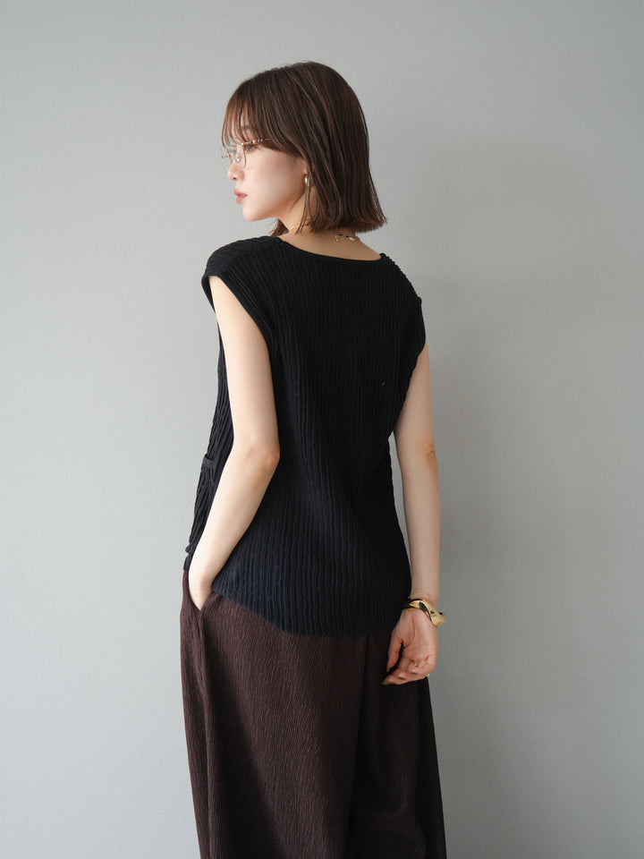 [SET] 波浪夏季針織背心+柳葉寬腿褲（2件套）