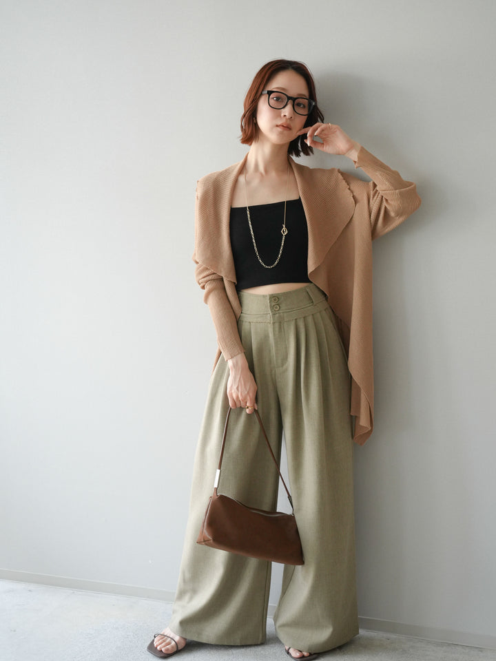 【預購】垂褶羅紋針織長裙 / 米色
