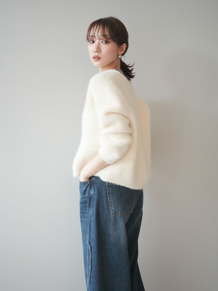 [予約]キーネックシャギーニットカーディガン/ivory
