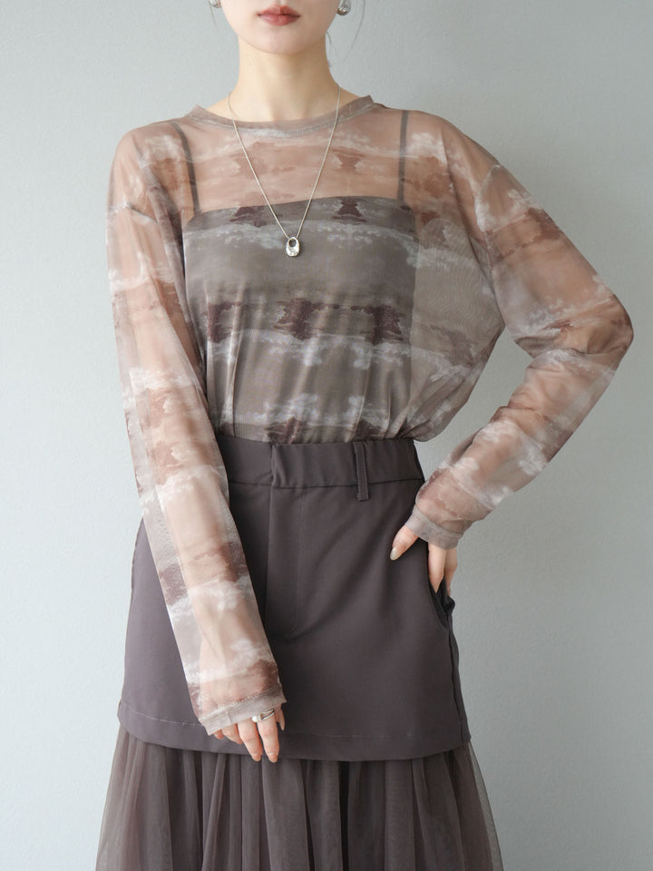 [予約]ニュアンス柄シアートップス/カーキ