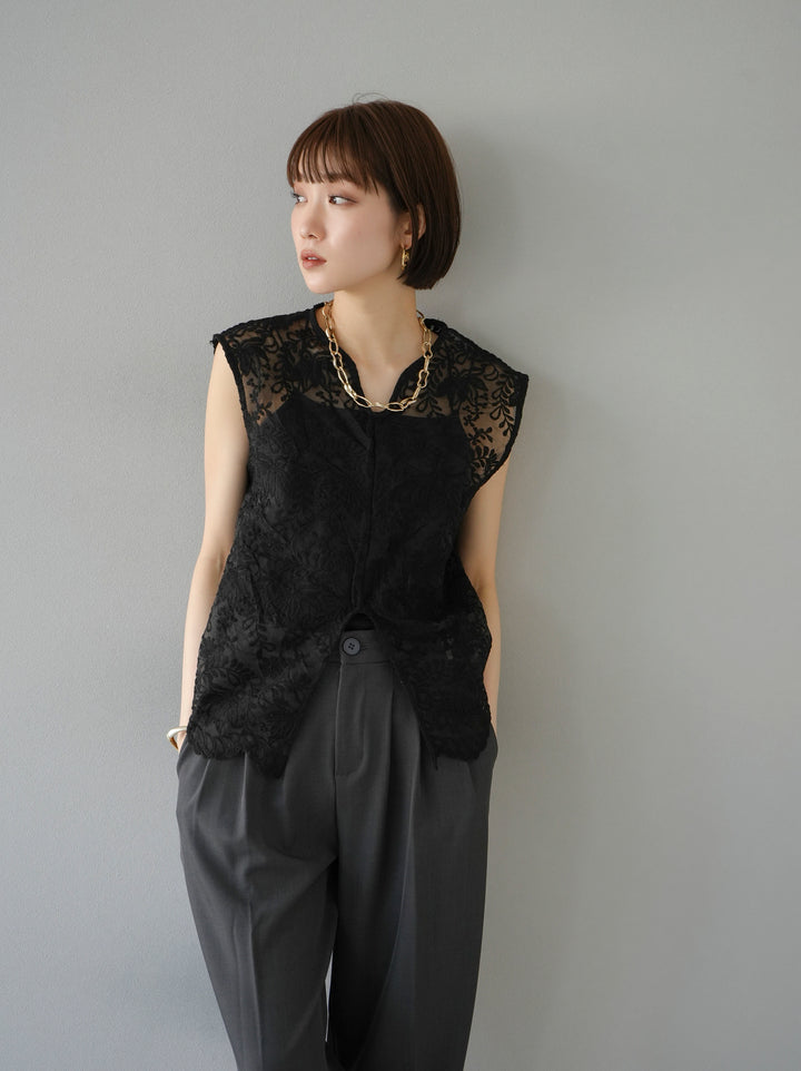 [SET] Front slit lace blouse + selectable necklace set (2 sets)