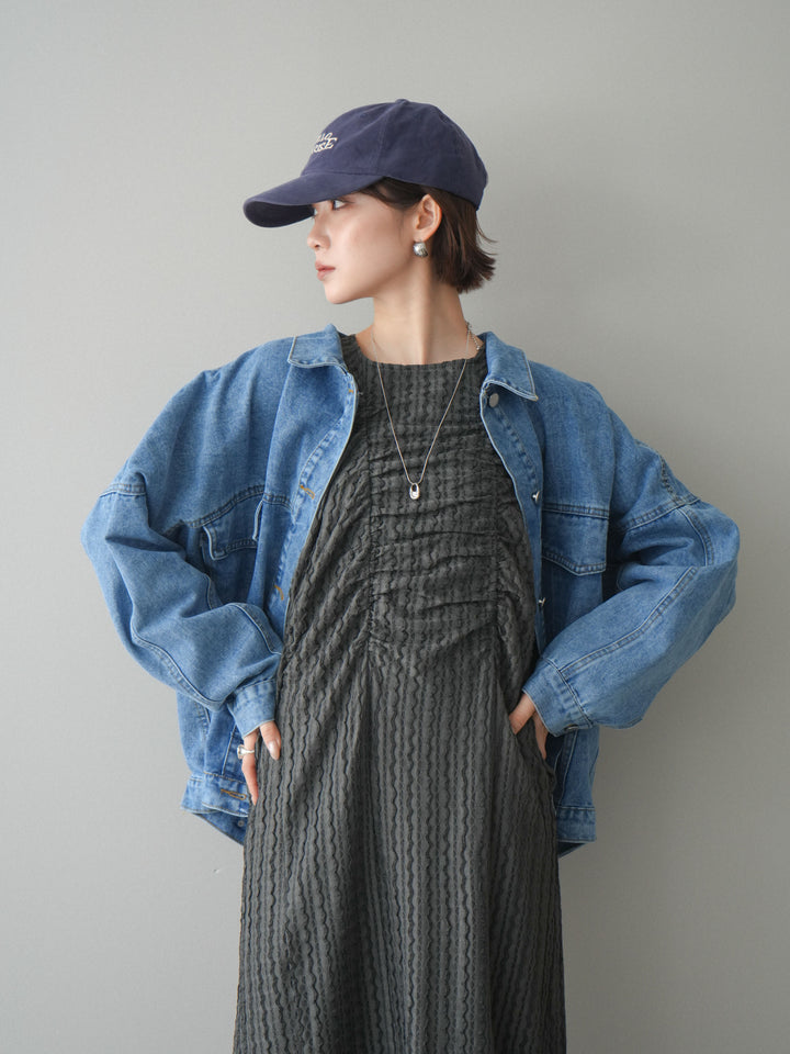 [予約]シャーリングジャガードノースリーブワンピース/gray