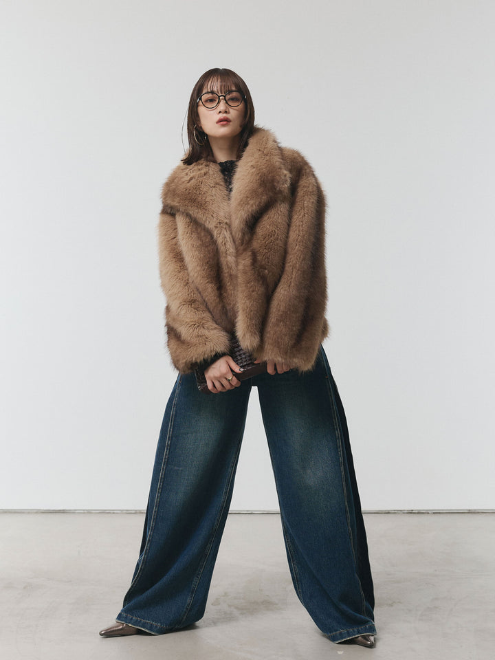 【Allure】[SET]フラワーレーストップス+サイドタックヴィンテージワイドデニム(2set)