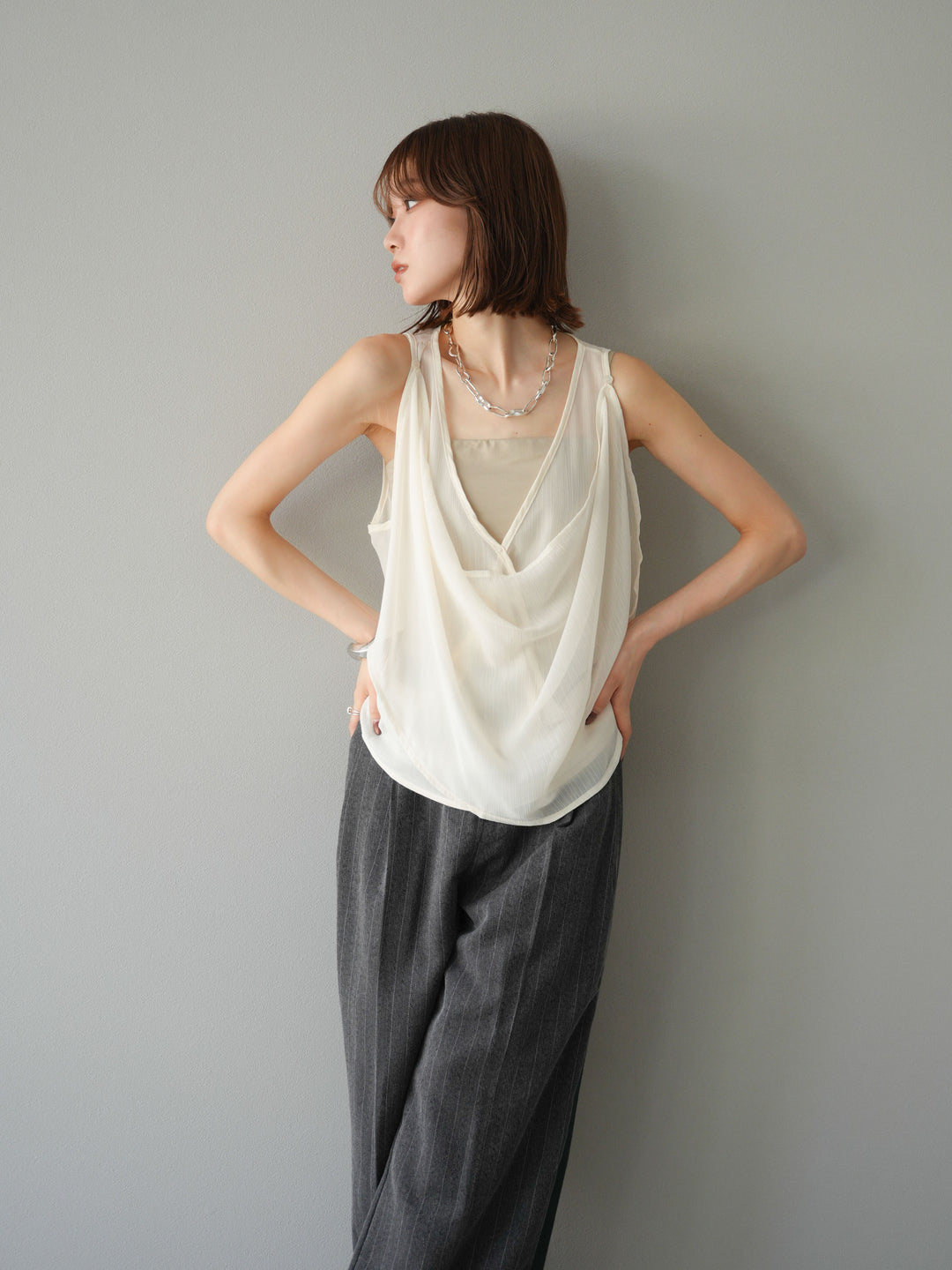 [予約]サイドラインストライプワイドパンツ/チャコール