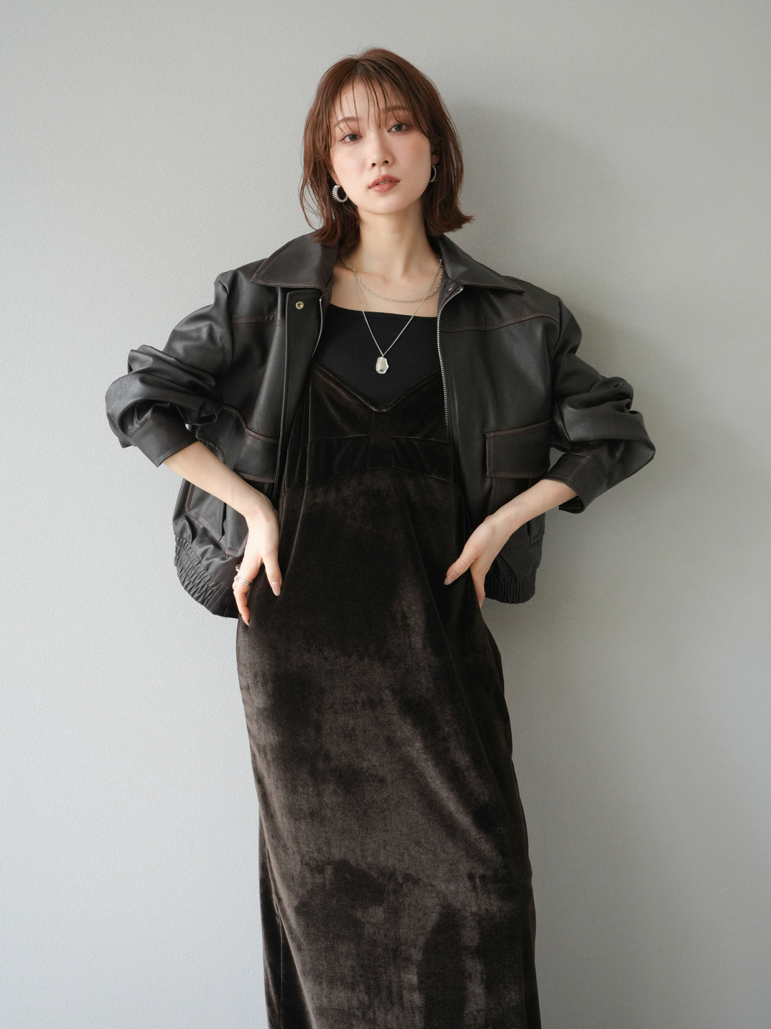 [予約]ベロアビスチェキャミワンピース/ブラウン