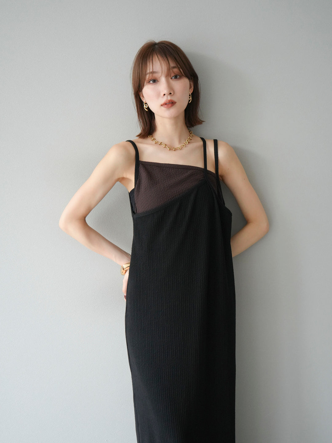 [予約]バイカラーレイヤードキャミワンピース/ブラック