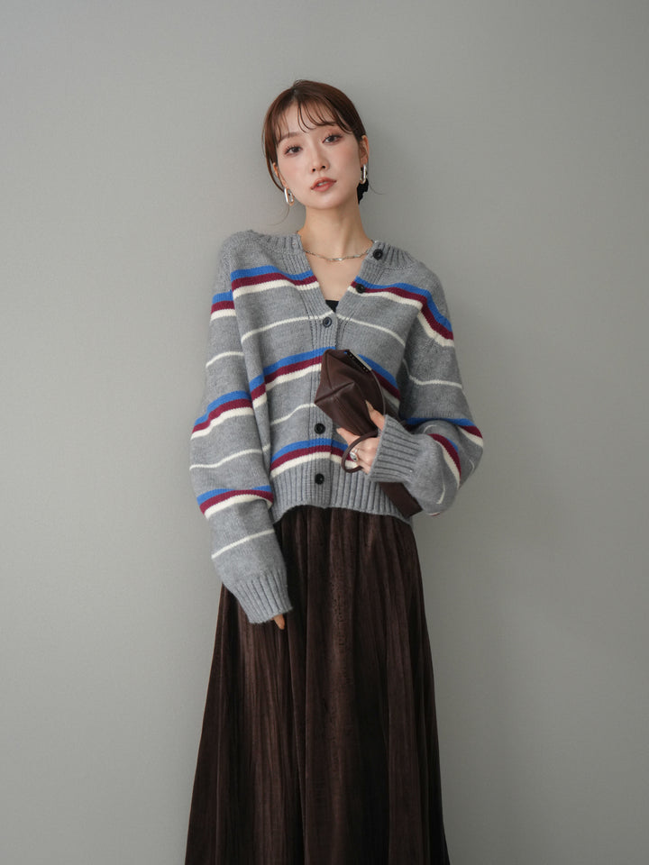 [予約]ランダムボーダーニットカーディガン/gray