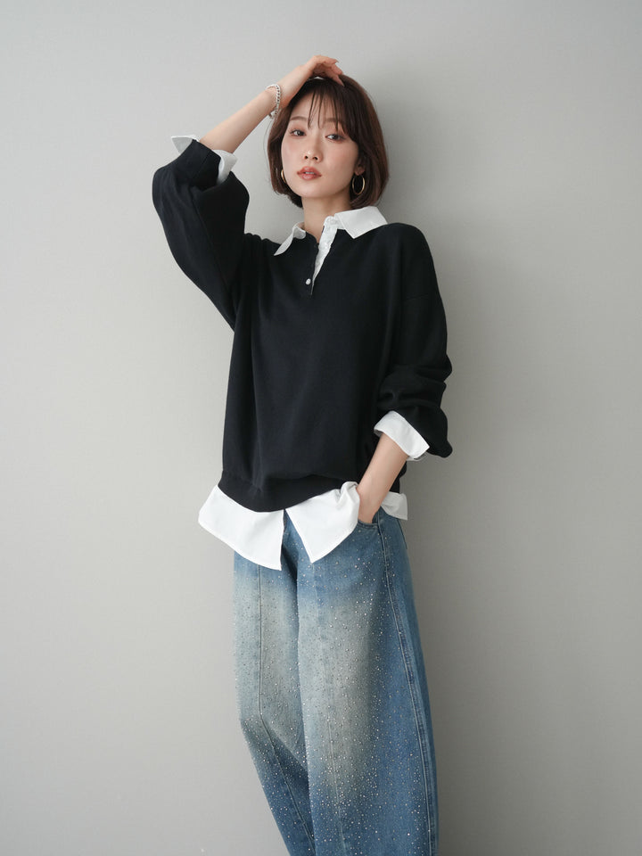 [予約]シャツドッキングオーバーニットプルオーバー/blackoff