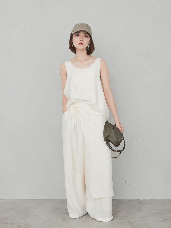 [予約]ワッシャーサテンレイヤードスカートパンツ/アイボリー