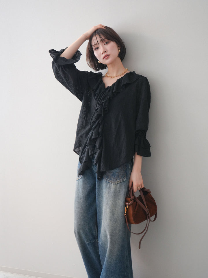 [SET]ラッフルレーススリットブラウス+選べるアクセセット(2set)