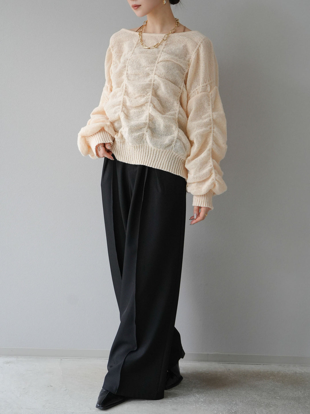 [予約]バックオープンシャーリングニットプルオーバー/エクリュ