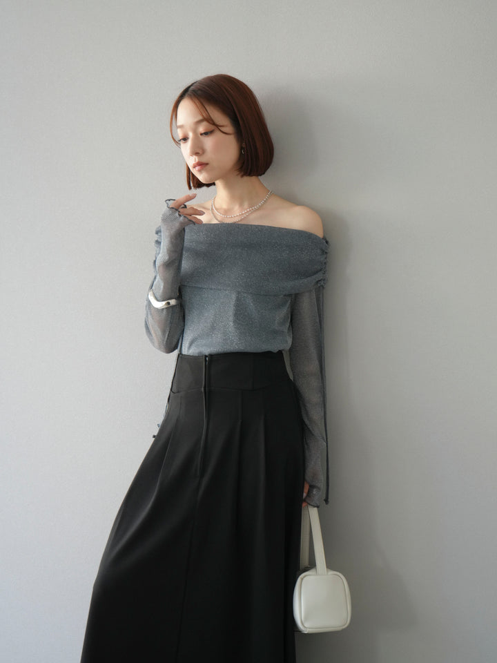 [予約]ラメシアーウィンガーホールオフショルトップス/チャコール