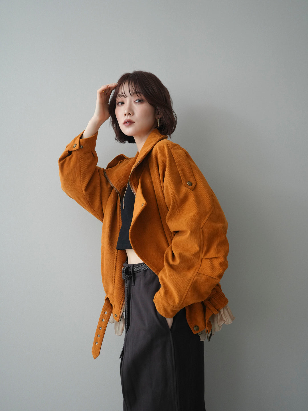 [SET]コーデュロイライダース裾レースブルゾン+コーデュロイライダース裾レースブルゾン(2set)