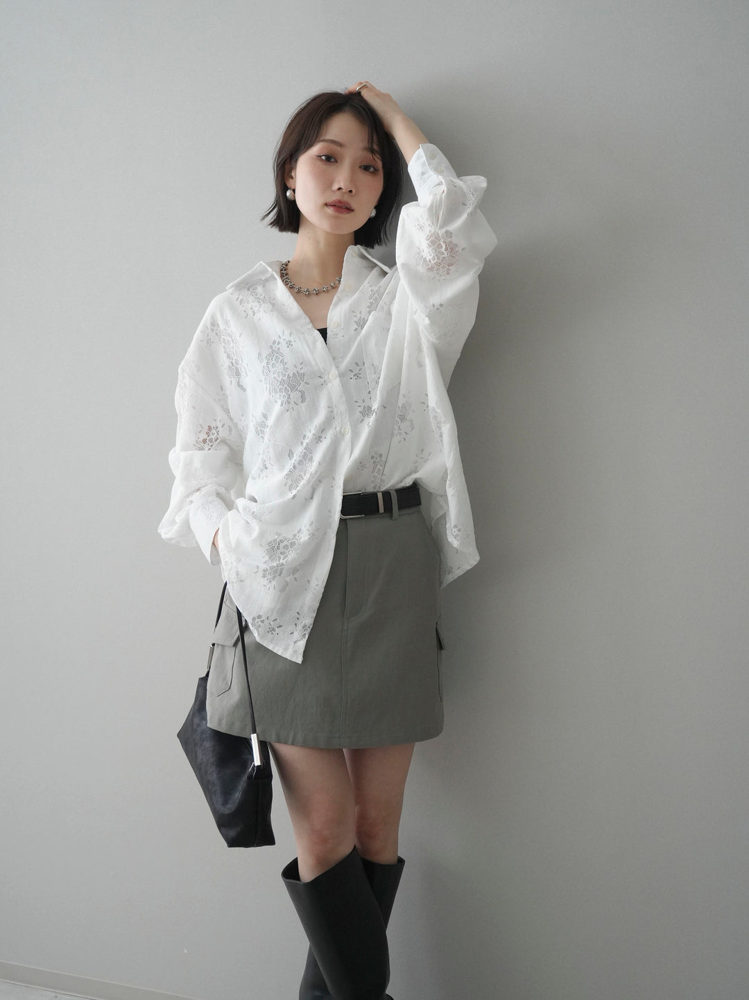 [SET]ジャガードレースオーバーシャツ+選べるアクセセット(2set)