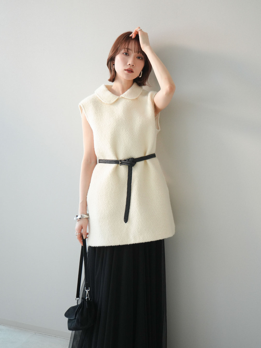 [予約]襟付きブークレミニワンピース/offwhite