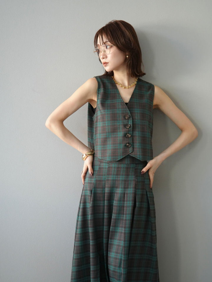 [予約]チェック柄ベスト/グリーン