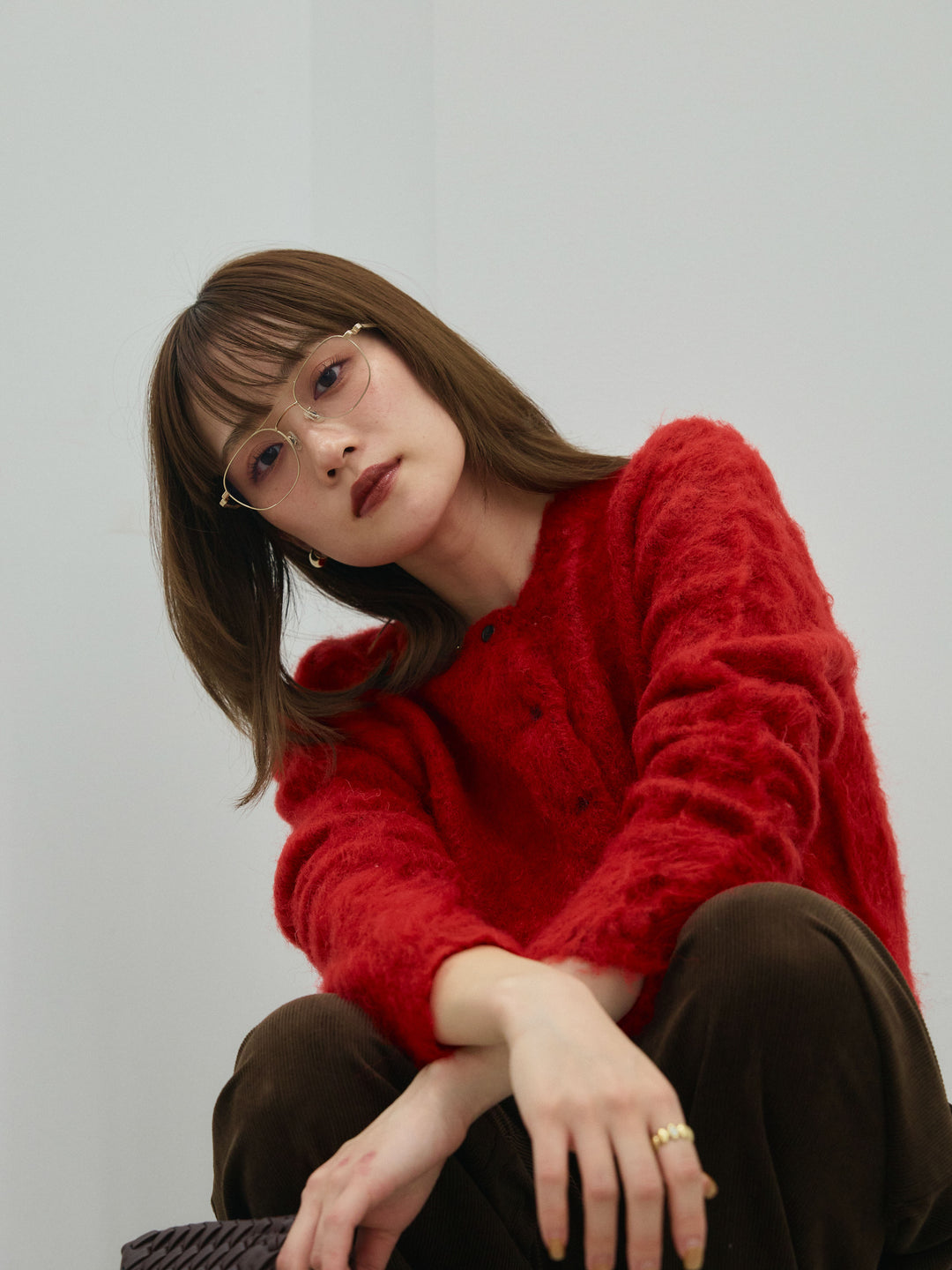 [予約]モヘアタッチクロップドニットプルオーバー/red