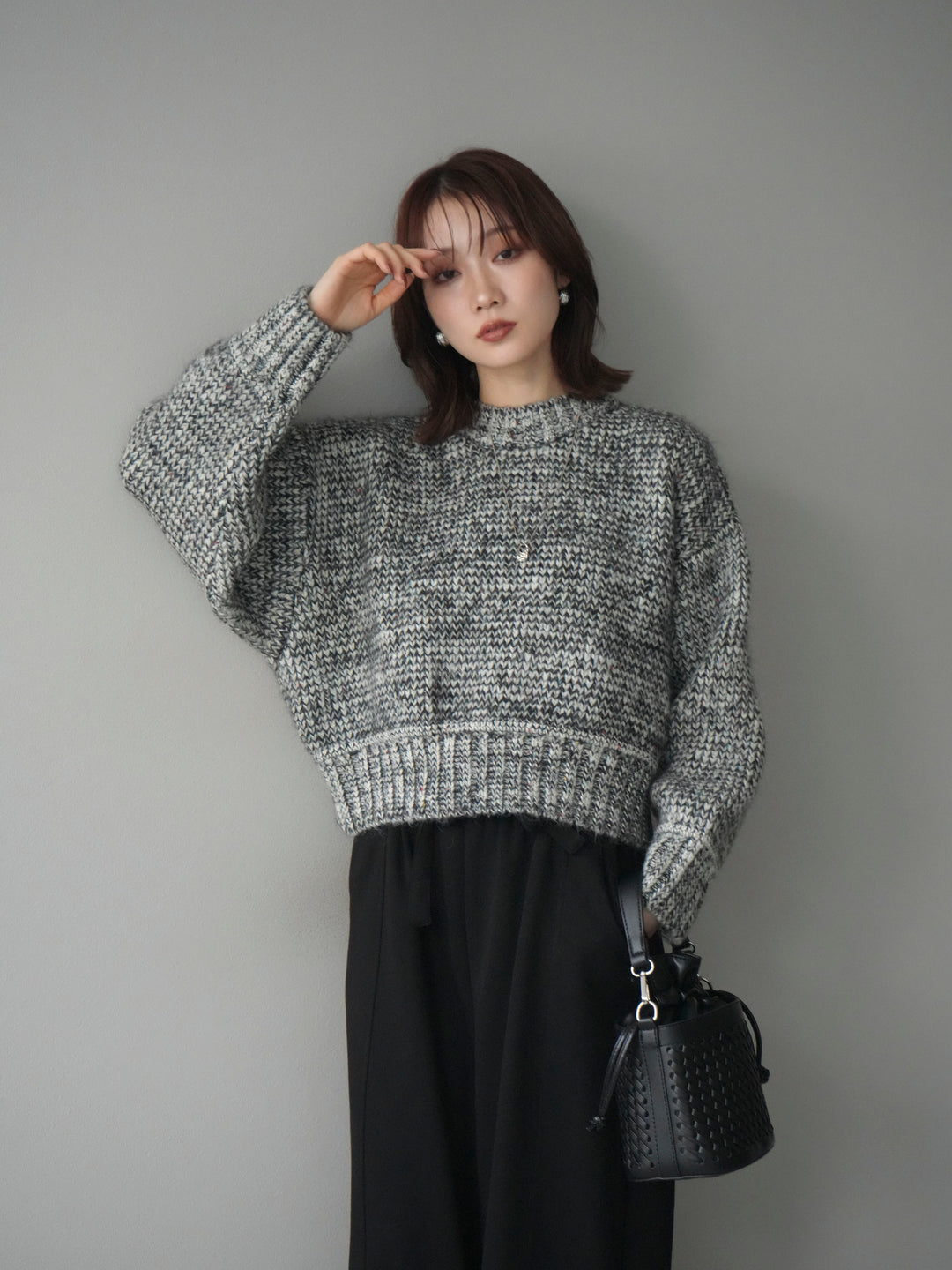 [予約]ボリュームスリーブミックスネップニットプルオーバー/gray