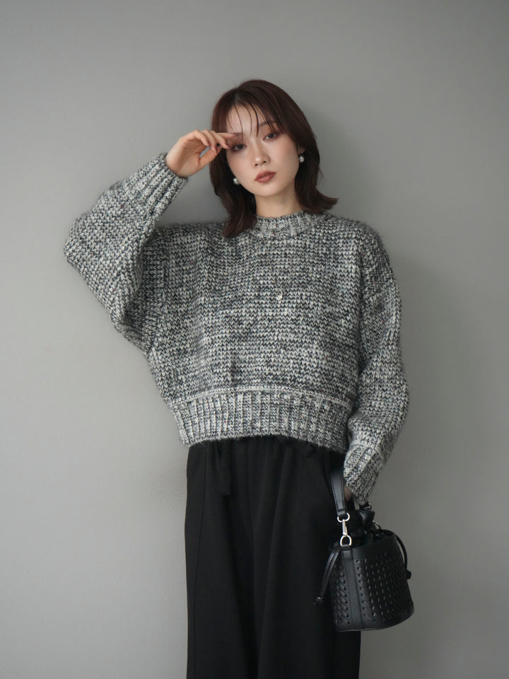 [予約]ボリュームスリーブミックスネップニットプルオーバー/gray