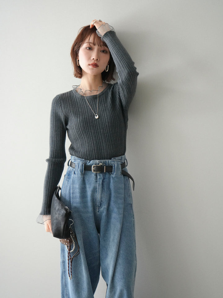 [SET]チュールドッキングリブニットトップス+チュールドッキングリブニットトップス(2set)