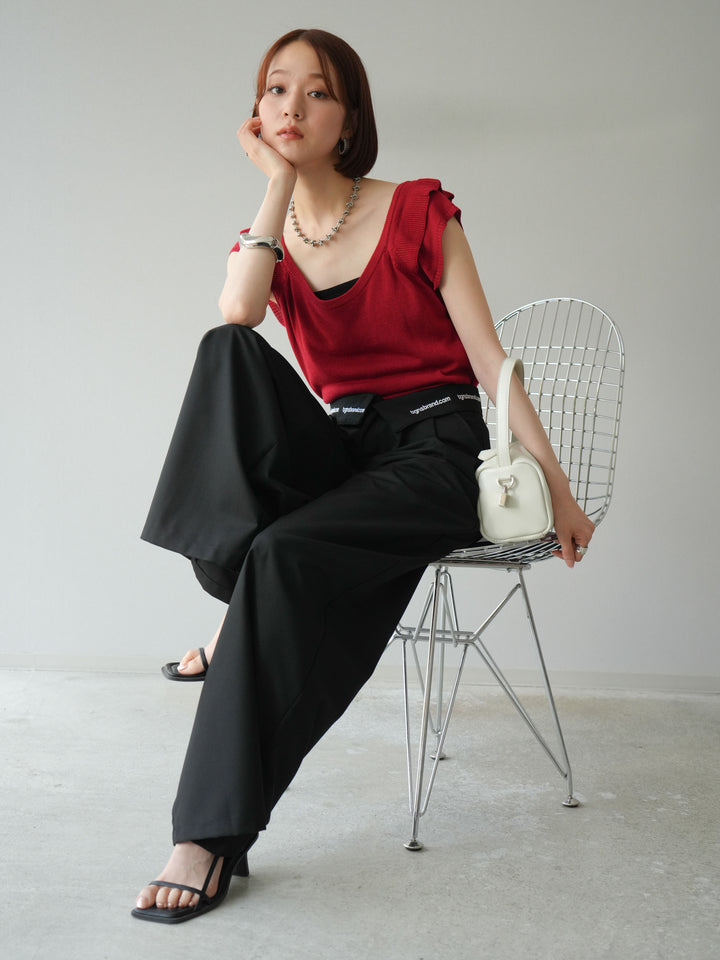 [予約]リネンタッチフリルニットタンクトップ/レッド