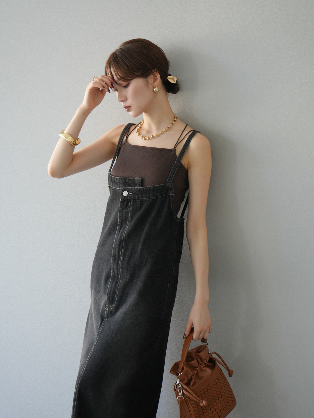 【預購】不對稱牛仔洋裝/黑色