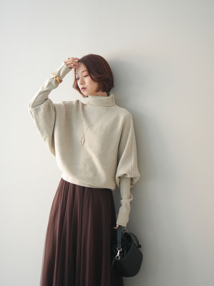 [予約]ボリュームドルマンタートルニットプルオーバー/ivory