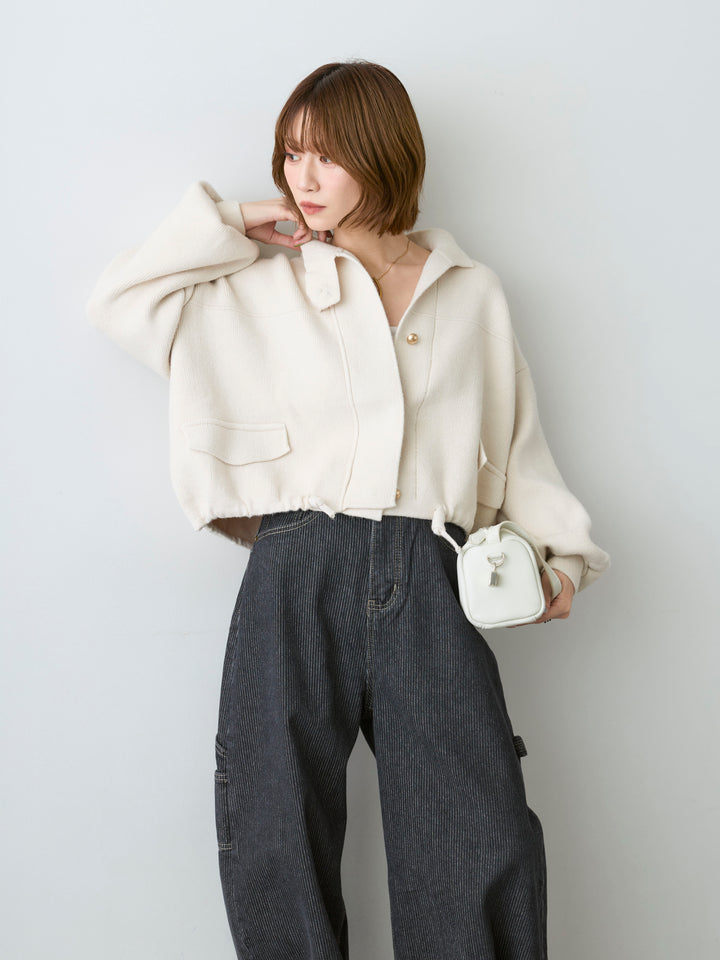 [SET]ゴールドボタンニットショートジャケット+選べるアクセセット(2set)