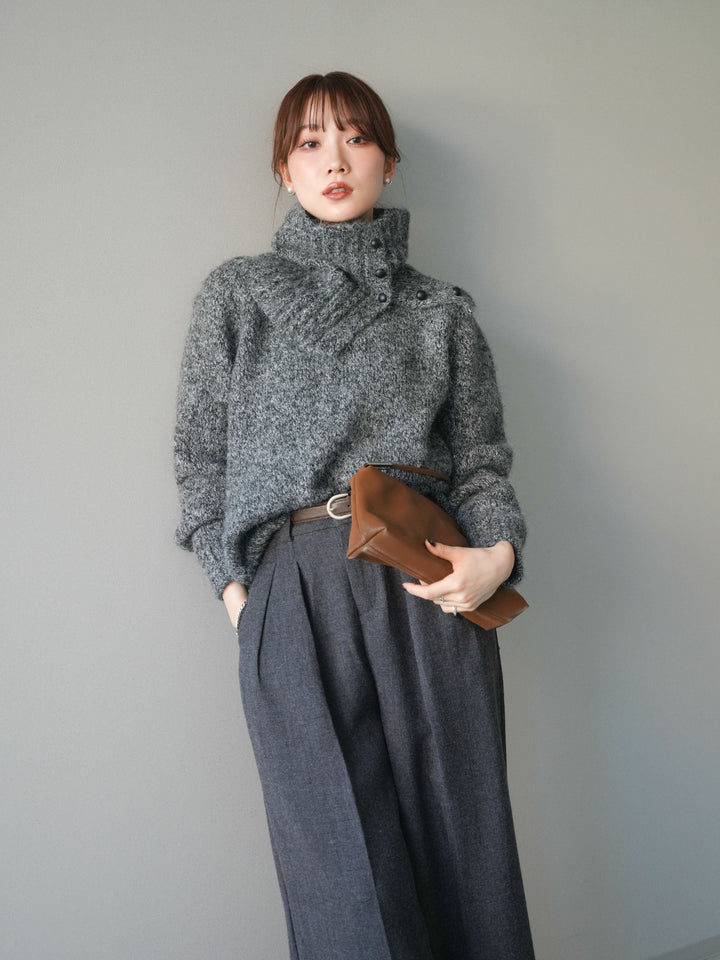 [予約]ネック付MIXニットアンサンブル/gray