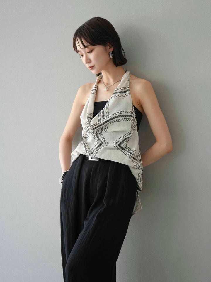 [予約]ロープ柄リネンタッチノースリブラウス/アイボリー