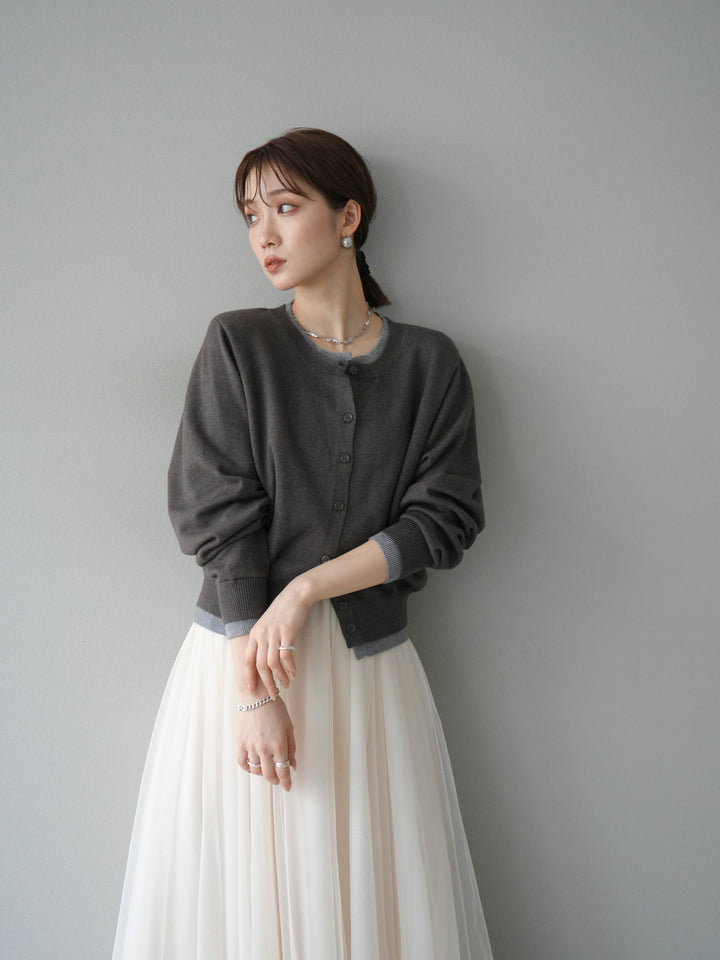 [預訂] 色彩協調的多層開襟衫/炭灰色