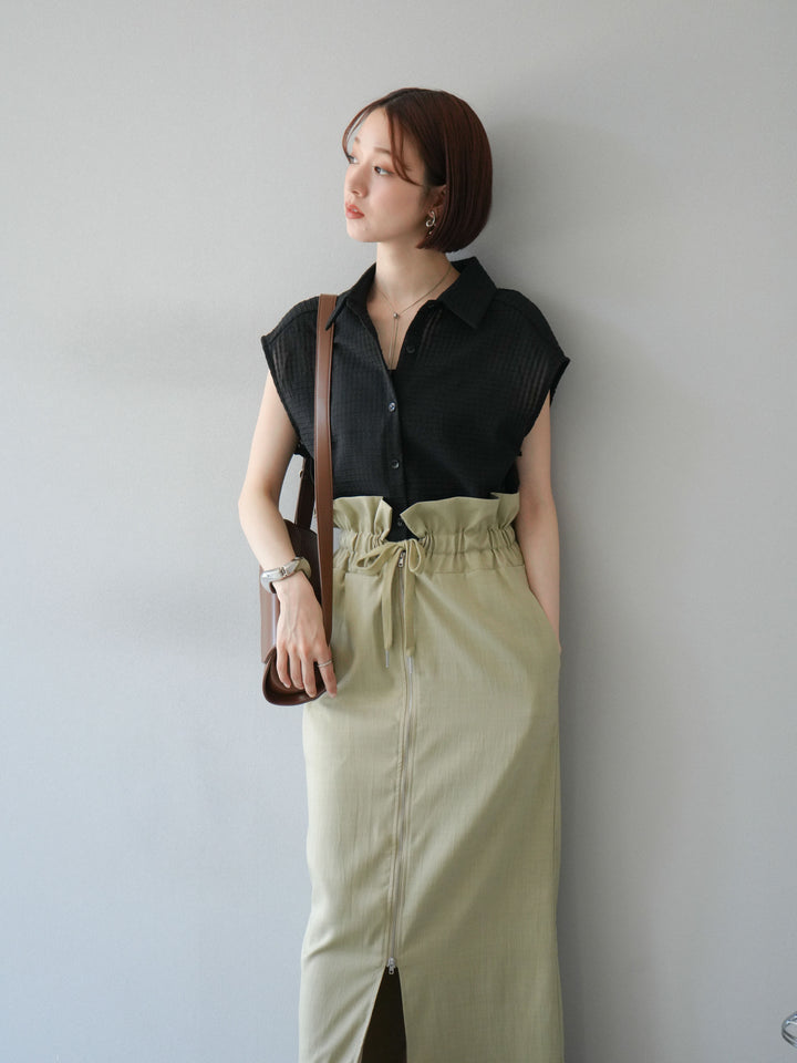 [SET]シアーチェックノースリーブシャツ+ヘザーエステルギャザージップスカート(2set)