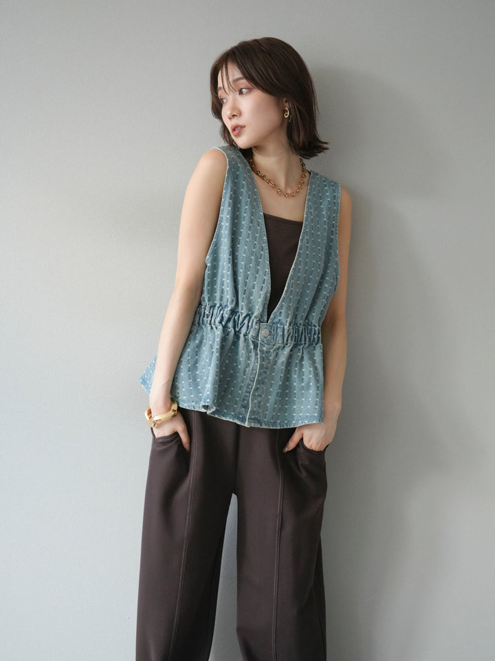 [予約]ジャガードデニム２WAYビスチェ/ライトブルー