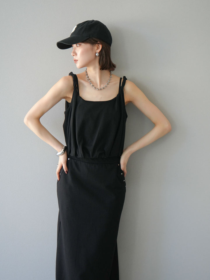 [SET]ミニ裏毛ツイストキャミバルーントップス＆Iラインスカート(2set)