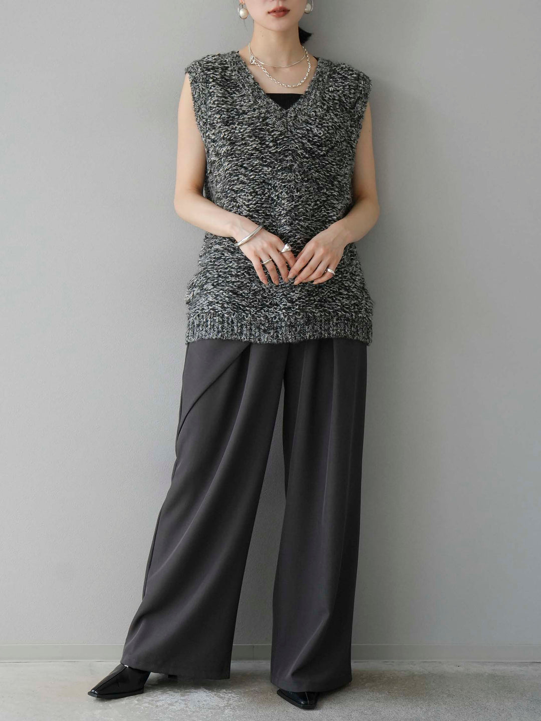 [預訂] 毛圈針織背心/黑