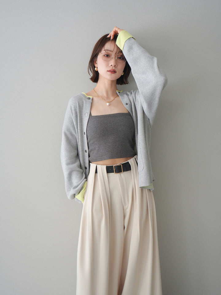 [SET]バイカラーオーバーニットカーディガン+タックベルトループワイドパンツ(2set)