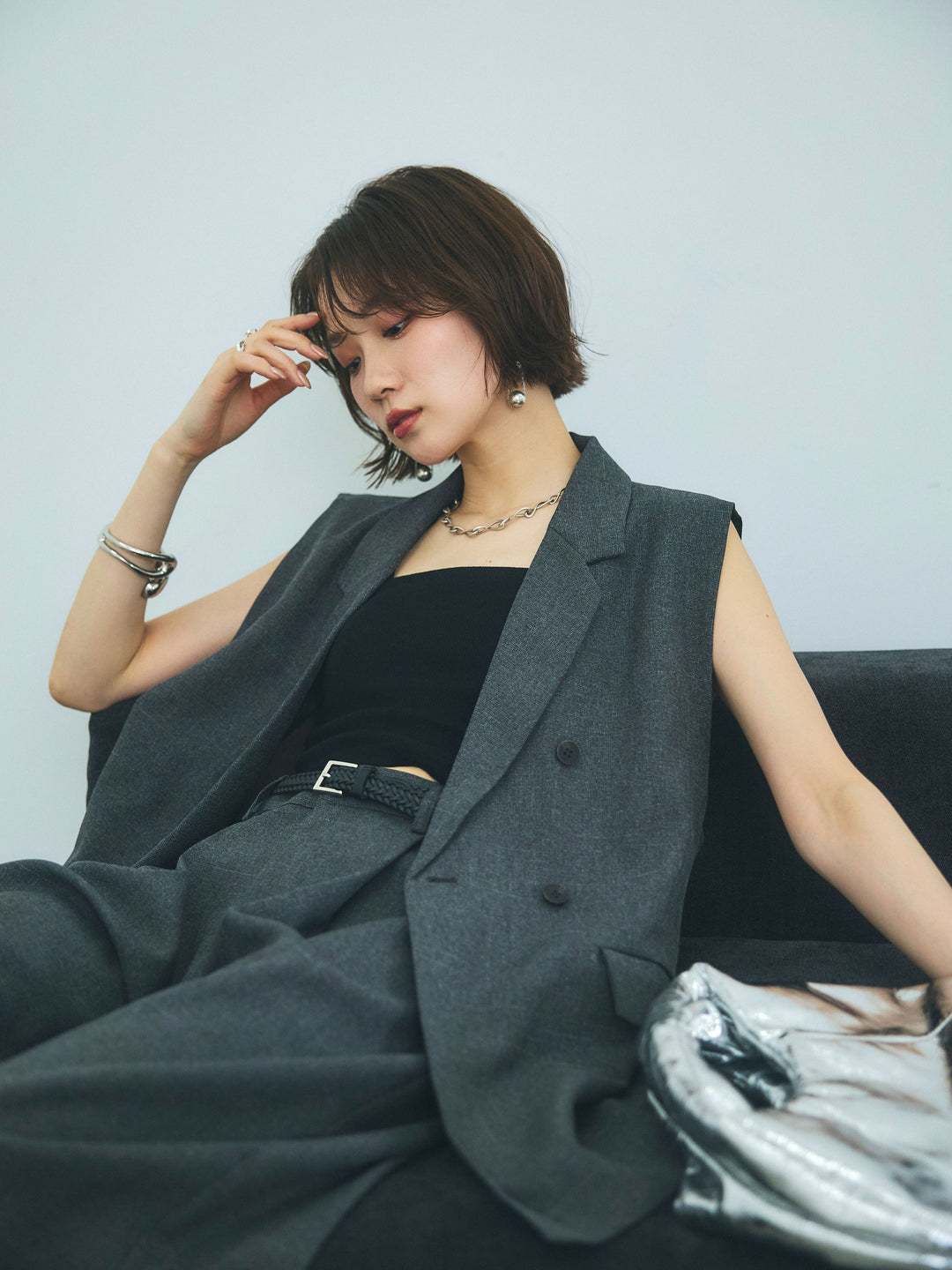 【預購】灰色中長款修身馬甲（附混色）