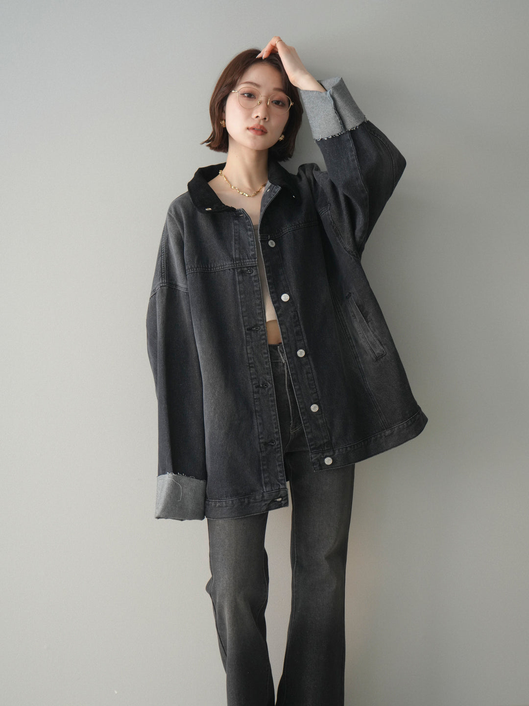 [予約]コーデュロイ×デニムミドルジャケット/gray