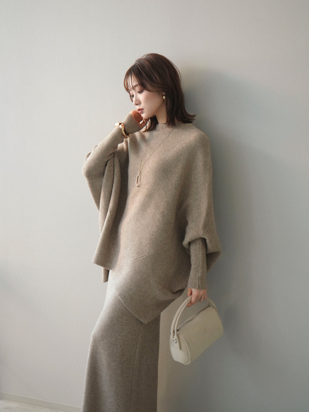 [SET]ウール混ドルマンニット&スカートSET UP+選べるアクセセット(2set)