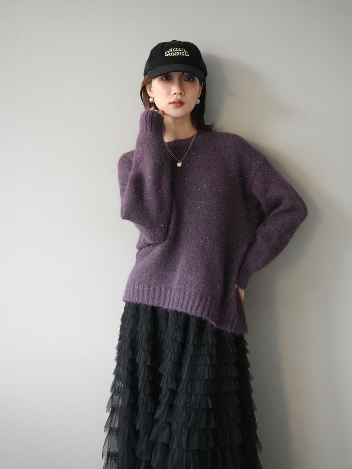 [予約]スパンコールニットプルオーバー/パープル